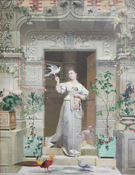 Paul Alphonse Viry (French, 1832-1913) The Doves, 21 x 16.5in.